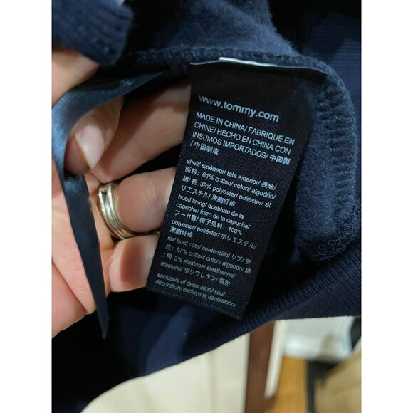 Tommy Hilfiger Denim Navy Blue Full-Zip Hoodie With Logo Print On Sleeves L/G Me - Picture 5 of 7